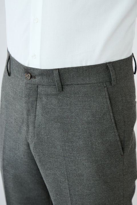 Medium Brown 6 Drop Regular Fit Herringbone Classic Trousers