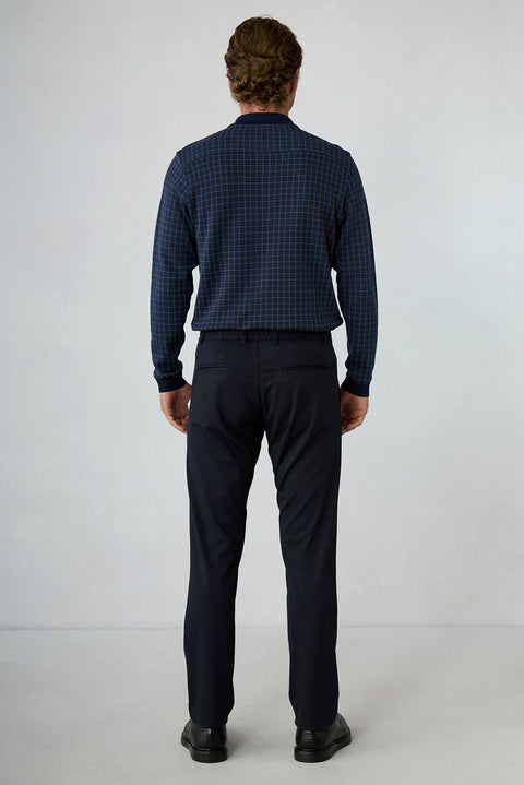 Dark Navy Regular Straight Fit Plain Stretchy Sport Trousers