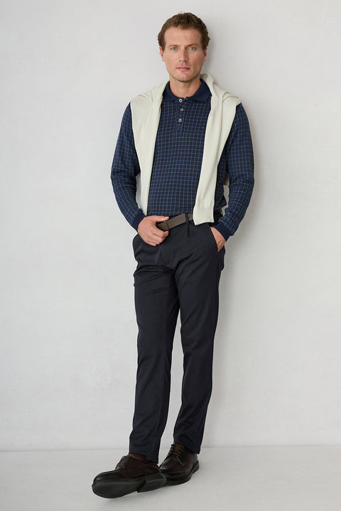 Dark Navy Regular Straight Fit Plain Stretchy Sport Trousers