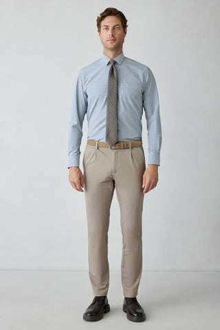  Orta Vizon Straight Regular Fit Lyocell Karışımlı Beli Lastikli Pileli Kanvas / Chino Pantolon