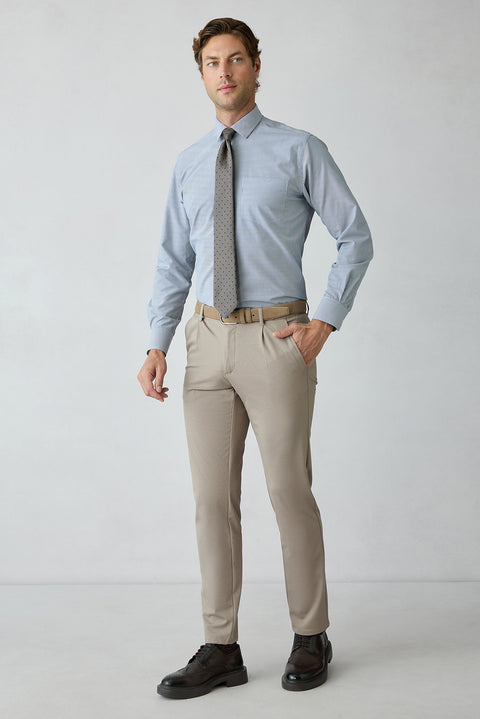 Orta Vizon Straight Regular Fit Lyocell Karışımlı Beli Lastikli Pileli Kanvas / Chino Pantolon