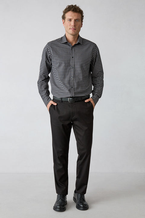 Siyah Regular Fit Standart Kesim Lyocell Karışımlı Yandan Cepli Likralı Esnek Kanvas / Chino Pantolon