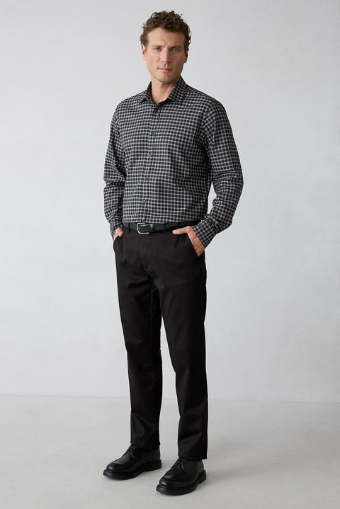 Siyah Regular Fit Standart Kesim Lyocell Karışımlı Yandan Cepli Likralı Esnek Kanvas / Chino Pantolon