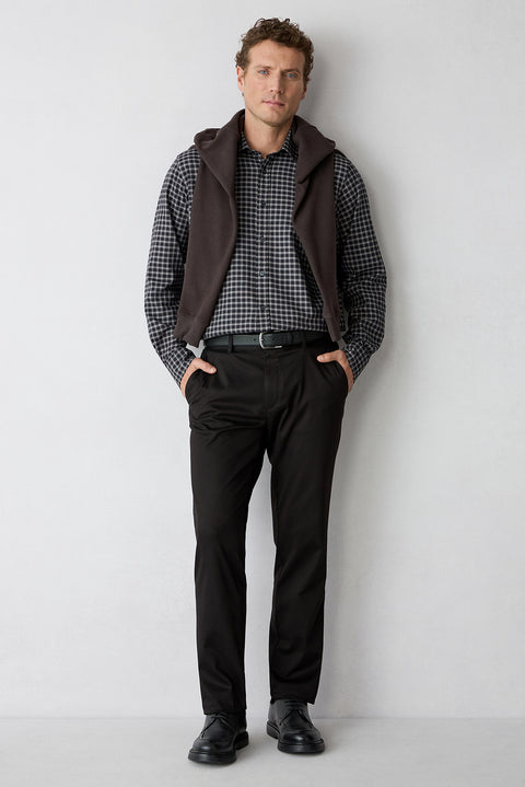 Siyah Regular Fit Standart Kesim Lyocell Karışımlı Yandan Cepli Likralı Esnek Kanvas / Chino Pantolon
