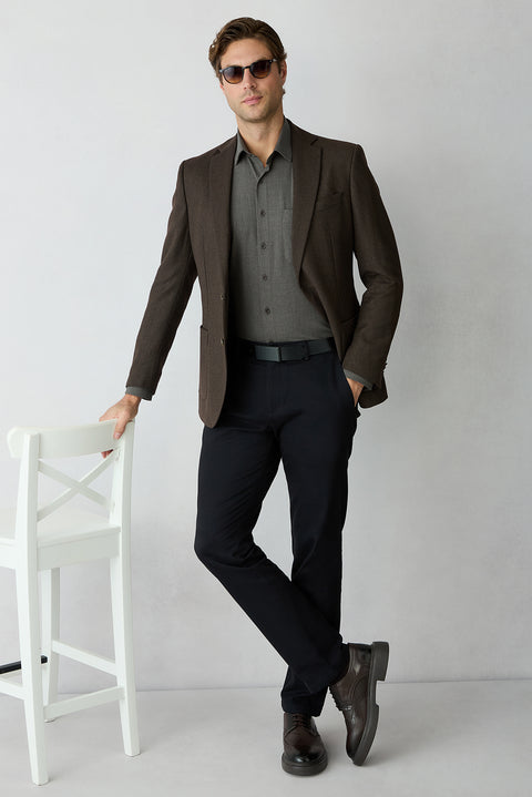 Koyu Lacivert Relaxed Fit Rahat Kesim Modal Karışımlı Yandan Cep Kanvas / Chino Pantolon