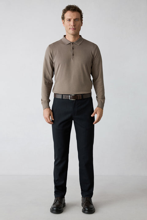 Dark Navy Slim Straight Fit Striped Sport Trousers