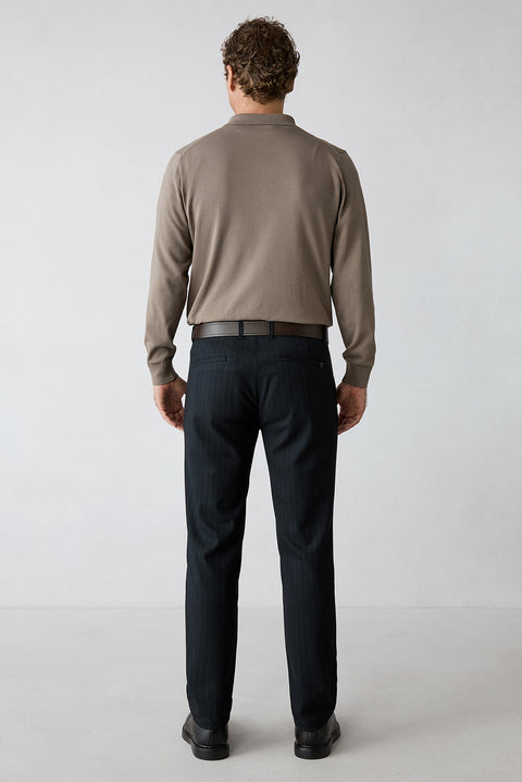 Dark Navy Slim Straight Fit Striped Sport Trousers