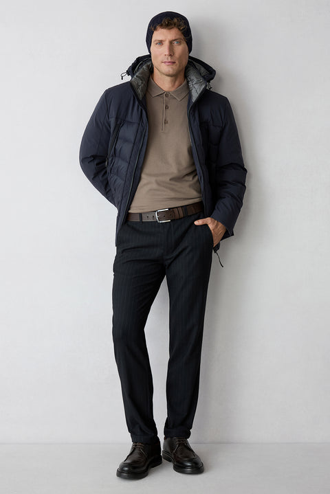 Dark Navy Slim Straight Fit Striped Sport Trousers