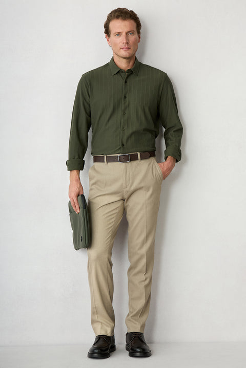 Orta Bej Regular Fit Standart Kesim Yandan Cep Pamuklu Kanvas / Chino Pantolon