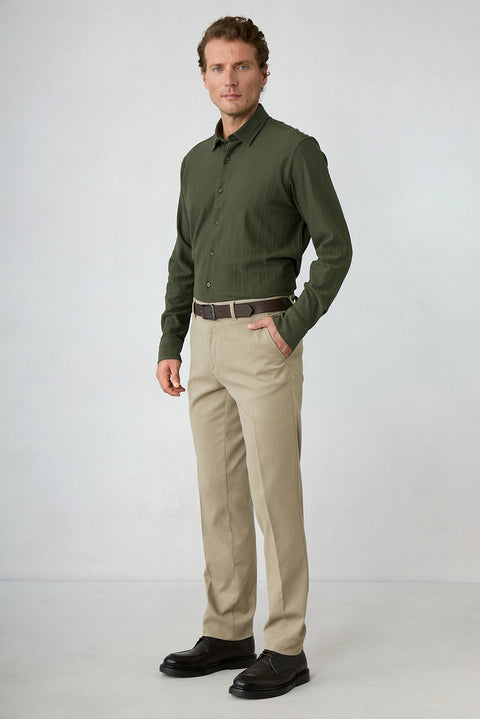 Orta Bej Regular Fit Standart Kesim Yandan Cep Pamuklu Kanvas / Chino Pantolon