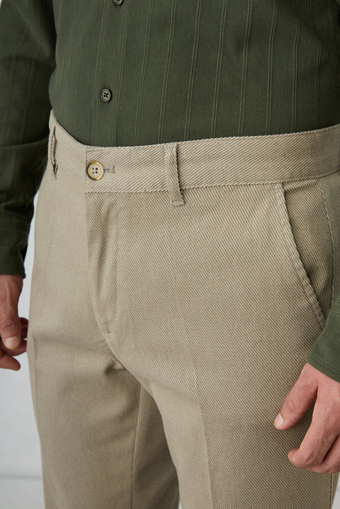 Orta Bej Regular Fit Standart Kesim Yandan Cep Pamuklu Kanvas / Chino Pantolon