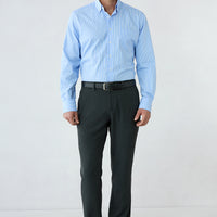 Dark Charcoal Relaxed Fit Striped Casual Trousers with Elastic Back Waistband