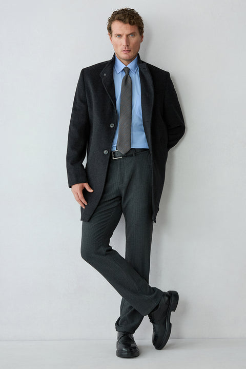Dark Charcoal Relaxed Fit Striped Casual Trousers with Elastic Back Waistband