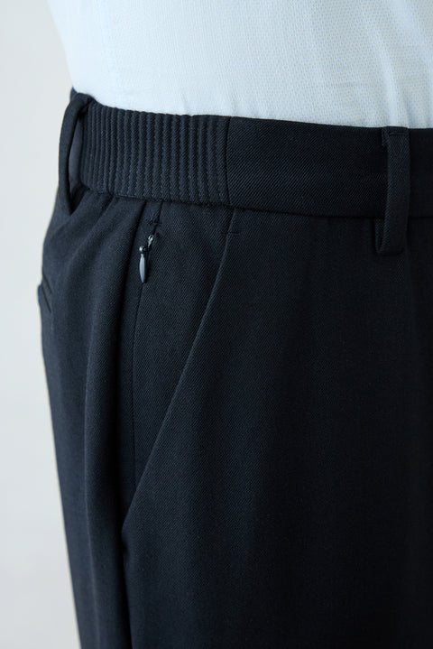 Dark Navy Regular Fit Plain Elasticated Waist Wool Blend Sports Trousers