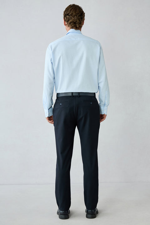 Dark Navy Regular Fit Plain Elasticated Waist Wool Blend Sports Trousers