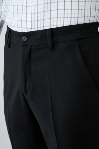 Siyah Straight Slim Fit Lyocell Yün Karışımlı Yandan Cep Beli Lastikli Kanvas / Chino Pantolon
