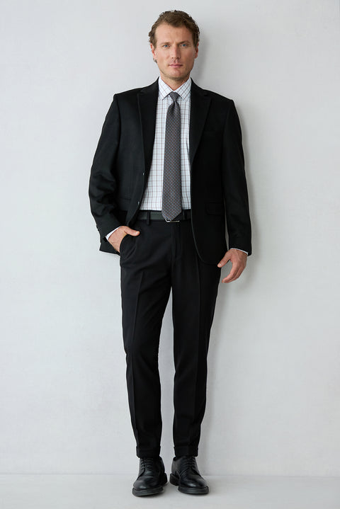 Black Slim Straight Fit Wool Blend Sport Pants
