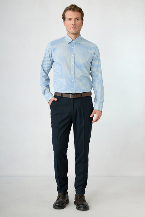 Dark Navy Slim Straight Fit Wool Blend Athletic Trousers