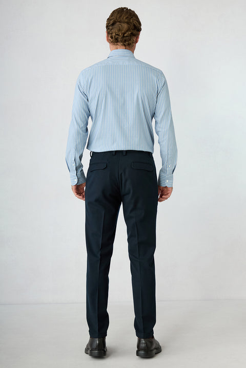 Dark Navy Slim Straight Fit Wool Blend Athletic Trousers