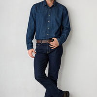Dark Navy Regular Fit Plain Cotton 5-Pocket Denim Trousers