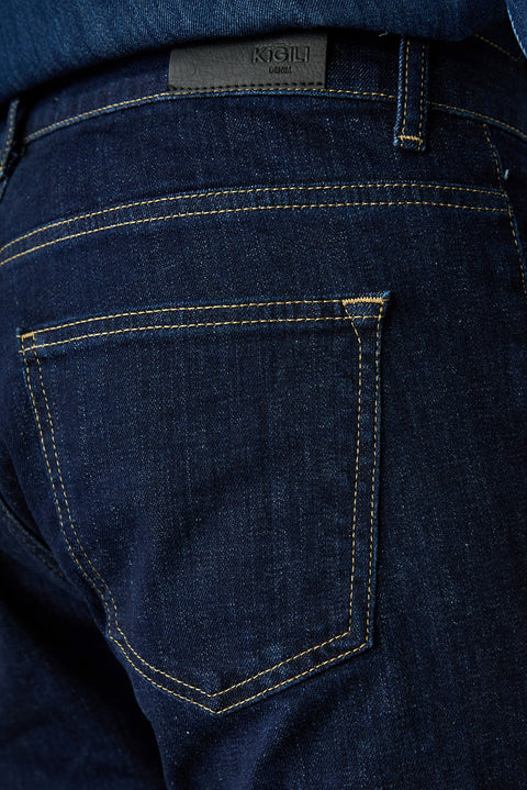 Dark Navy Regular Fit Plain Cotton 5-Pocket Denim Trousers