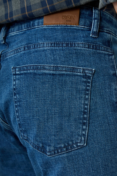 İndigo Tapered Fit 5 Cep Pamuklu Denim Pantolon