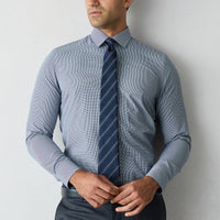 Koyu Lacivert Uzun Kol Slim Fit Ekose Pamuklu Kolay Ütülenebilir Klasik Gömlek