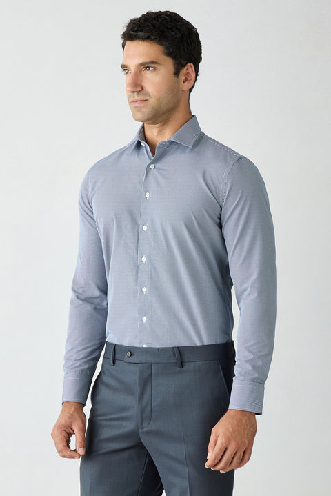Koyu Lacivert Uzun Kol Slim Fit Ekose Pamuklu Kolay Ütülenebilir Klasik Gömlek