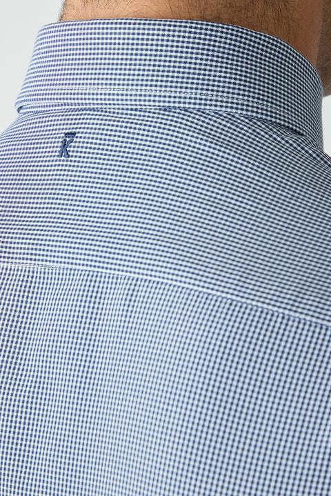 Koyu Lacivert Uzun Kol Slim Fit Ekose Pamuklu Kolay Ütülenebilir Klasik Gömlek