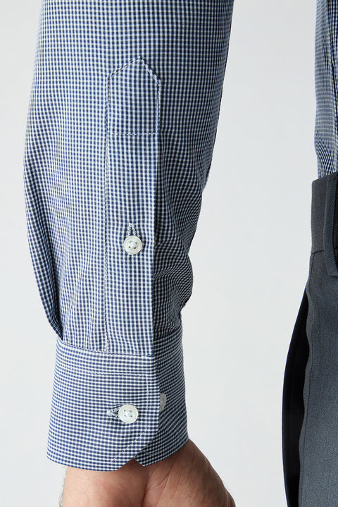 Koyu Lacivert Uzun Kol Slim Fit Ekose Pamuklu Kolay Ütülenebilir Klasik Gömlek