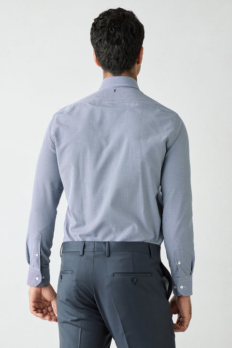 Koyu Lacivert Uzun Kol Slim Fit Ekose Pamuklu Kolay Ütülenebilir Klasik Gömlek