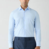 Açık Mavi Uzun Kol Slim Fit Ekose Pamuklu Kolay Ütülenebilir Klasik Gömlek