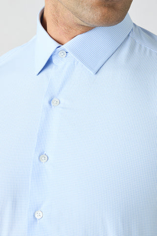  Açık Mavi Uzun Kol Slim Fit Pamuklu Ekose Gömlek