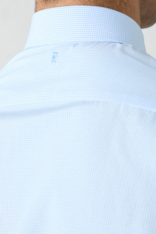  Açık Mavi Uzun Kol Slim Fit Pamuklu Ekose Gömlek