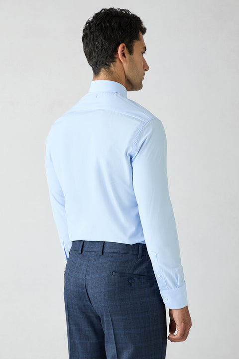 Açık Mavi Uzun Kol Slim Fit Ekose Pamuklu Kolay Ütülenebilir Klasik Gömlek