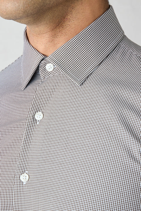 Koyu Kahve Uzun Kol Slim Fit Ekose Pamuklu Kolay Ütülenebilir Klasik Gömlek