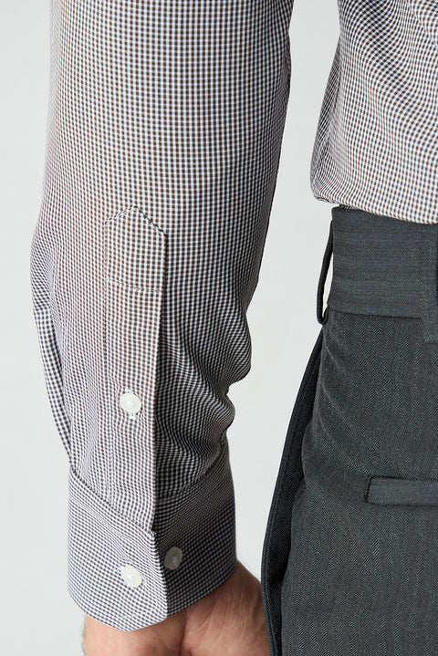 Koyu Kahve Uzun Kol Slim Fit Ekose Pamuklu Kolay Ütülenebilir Klasik Gömlek