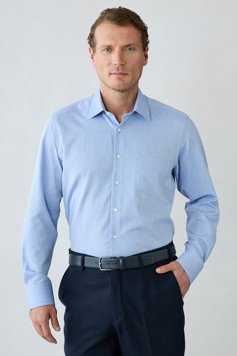 Dark Blue Long Sleeve Regular Fit Cotton Plaid Shirt