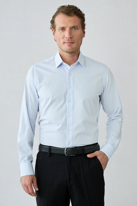 Light Blue Long Sleeve Slim Fit Cotton Dobby Shirt