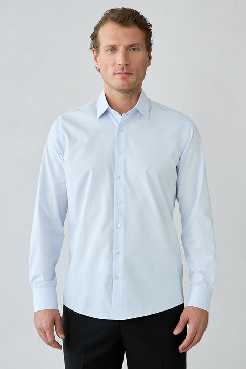 Light Blue Long Sleeve Slim Fit Cotton Dobby Shirt
