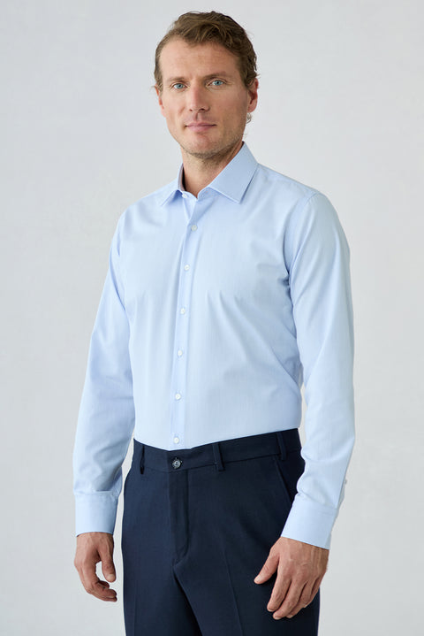 Light Blue Long Sleeve Slim Fit Cotton Dobby Shirt