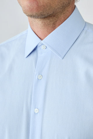  Açık Mavi Uzun Kol Slim Fit Pamuklu Armürlü Gömlek