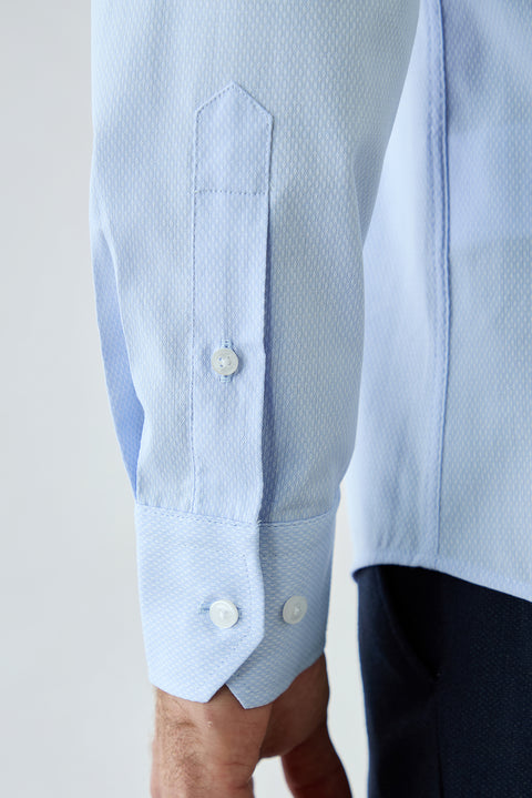 Light Blue Long Sleeve Slim Fit Cotton Dobby Shirt