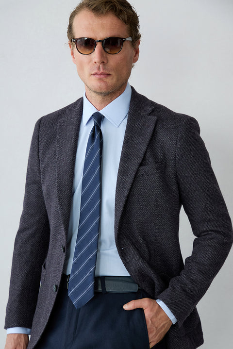 Light Blue Long Sleeve Slim Fit Cotton Dobby Shirt