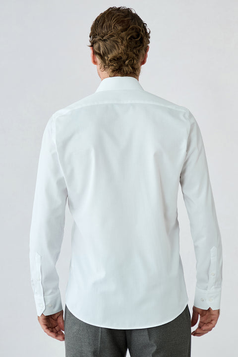 White Long Sleeve Slim Fit Ribbed Cotton Shirt