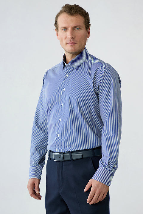 Dark Navy Long Sleeve Regular Fit Cotton Striped Shirt