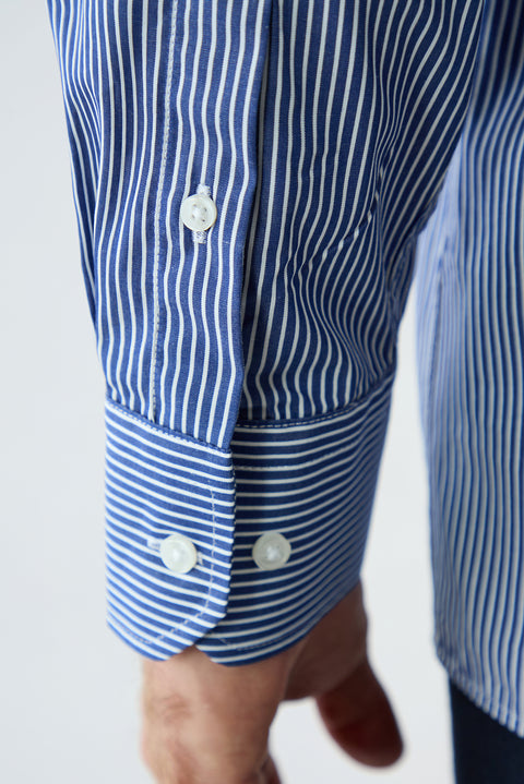 Dark Navy Long Sleeve Regular Fit Cotton Striped Shirt