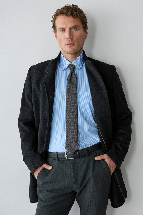Blue Long Sleeve Regular Fit Cotton Striped Shirt
