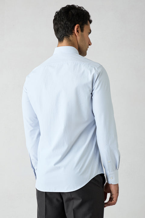 Orta Gri Uzun Kol Slim Fit Nakışlı Pamuklu Kolay Ütülenebilir Düğmeli Yaka Çizgili Gömlek