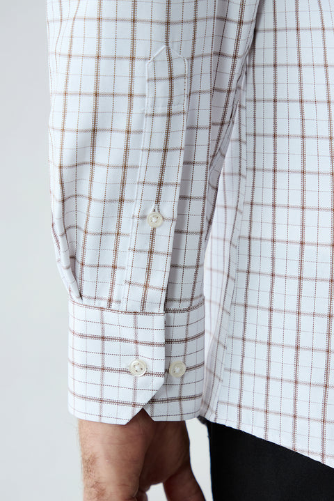 Medium Brown Long Sleeve Regular Fit Plaid Cotton Shirt